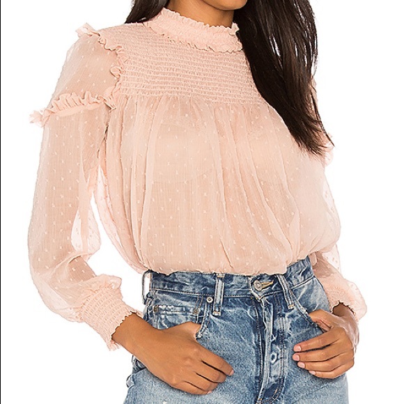 Endless Rose Tops - revolve• smock ruffle swiss dot blouse